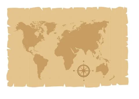 Old map over old paper with compass rose vector illustration Stock Illustration