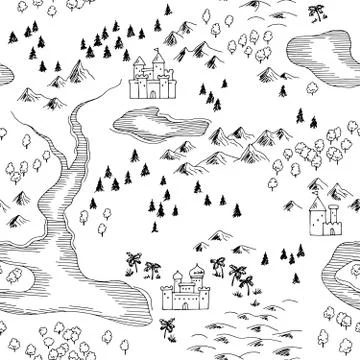 Old map retro graphic black white seamless pattern background sketch illustratio Stock Illustration