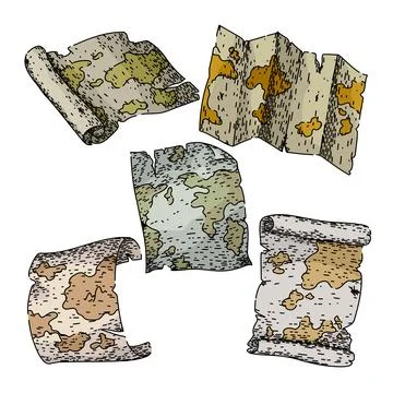 Old map set sketch hand drawn vector Stock Illustration
