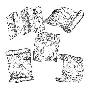 Old map set sketch hand drawn vector Illustrazione stock
