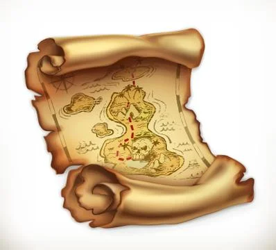 Old map, treasure island. 3d vector icon Illustrazione stock