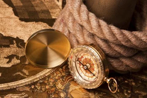 Old maps and compass Stock Photos