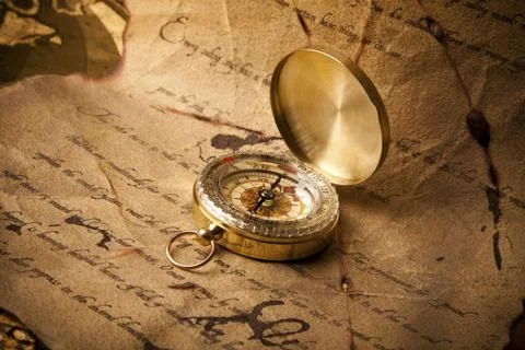 Old maps and compass Stock Photos