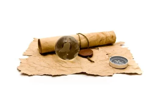 Old maps, compass and globe Stock Photos