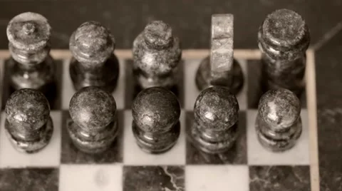 Old Marble Chess Set Dolly Shot left Stock Footage 7906712