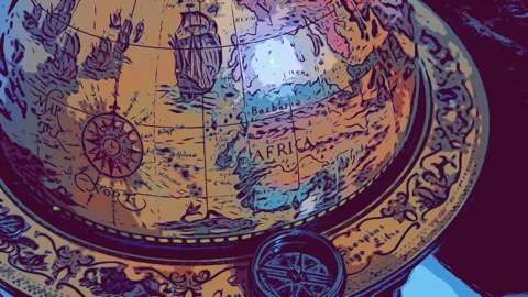Old mariner’s Compass On Globe - comic effect Video stock 164653392