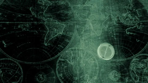 Old mariner’s Compass On modern Map Video stock 164117029