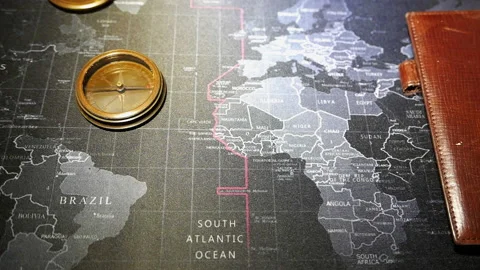 Old Mariner's Compass on modern map Video stock 164141049