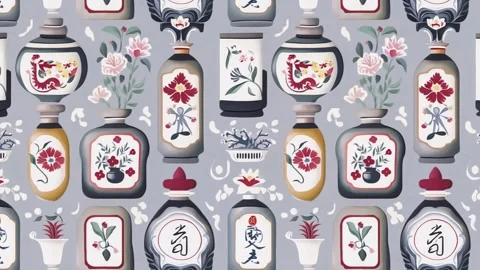 Old-market poster layout with tea and herbs and comics details — Diagonal motion Stock Footage 308073876