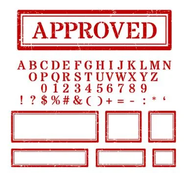 Old maroon red retro rubber stamp style alphabet. Rubber stamp Stock Illustration