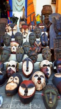 Old masks made of wood and traditional handmade. Stock Photos