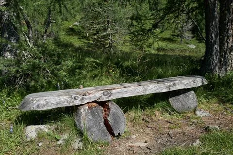 Old massive bench on the edge of the forest Stock Photos
