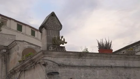 Old Matera Rooftop Terrace with Cactus Plants at Dusk Stock Footage 345652525