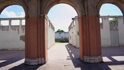 Old Maui High School Front Arches Tilt Up. Architecture. Stock Footage 74248416