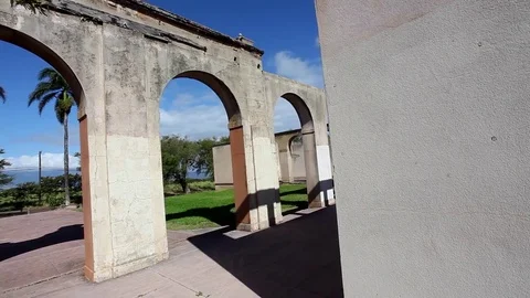 Old Maui High School Pan Across Arches Stock Footage 74248319