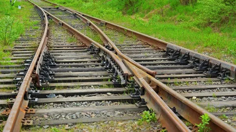 Old mechanical rusty railroad switch Stock Footage 41847565