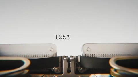 Old mechanical typewriter typing Year 1952 in a close-up view, with metal Video stock 321452658