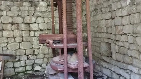 Old mechanism inside a water mill in the mountains close-up Stock Footage 199770061