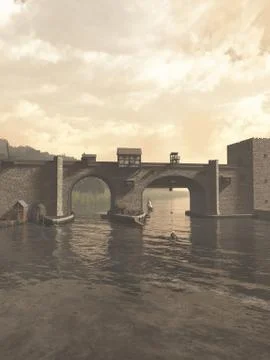 Old Medieval Bridge Stock Illustration