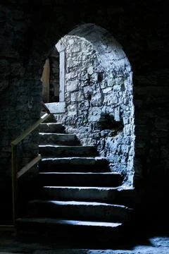 The old medieval castle made with ctone from the inside Stock Photos