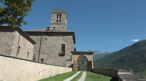 Old medieval castle with mountain landscape tourism architecture italian travel Stock Footage 67650511