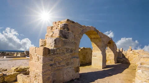 Old medieval ruin under a sparkle sun time lapse scene Stock Footage 311507976