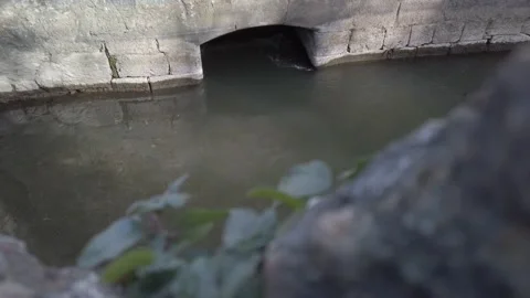 Old medieval stream lock gate with flowing water Stock Footage 159992912