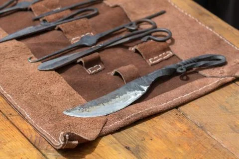 Old medieval surgery doctors tools Stock Photos