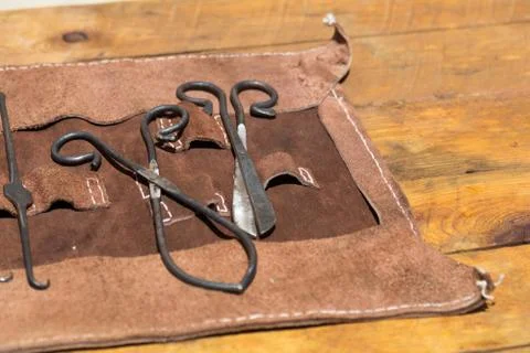 Old medieval surgery doctors tools Stock Photos