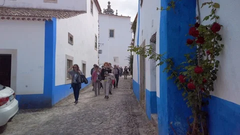 Old Medieval Town Inside Castle Obidos Stock Footage 108724945
