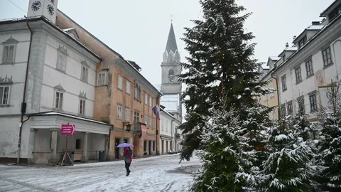 Old medieval town Kranj in winter season, Slovenia Stock Footage 146780384