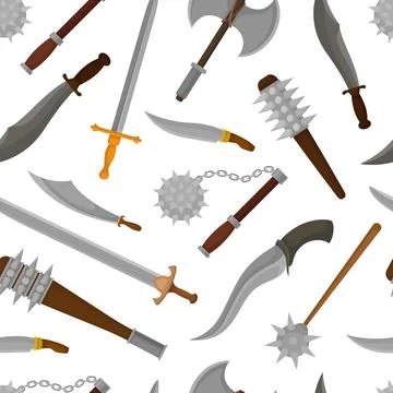 Old Medieval Weapon with Sharp Blade and Handle Vector Seamless Pattern Template Stock Illustration