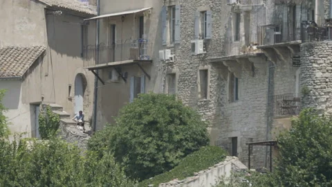 Old Mediterranean Building. People Going Outside Stock Footage 88884240