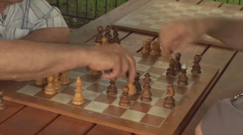 Old Men Playing Chess Game Detail Shot Of They're Hands, Elderly, Retired, Park Stock Footage 39558804