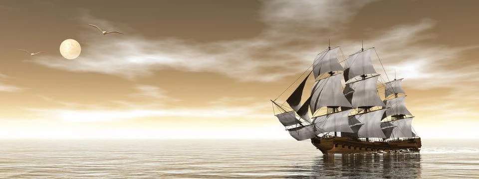 Old merchant ship - 3D render Stock Illustration