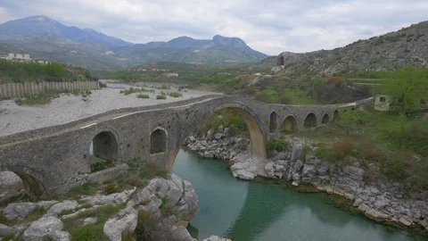 The Old Mes Bridge in Shkoder, Albania Stock Footage 106708551