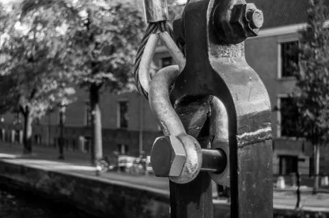 Old Metal Fastening and Bridge Hook in Amsterdam Stock Photos