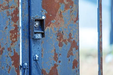 Old metal gate reader device, showcasing the intersection of technology and t Stock Photos