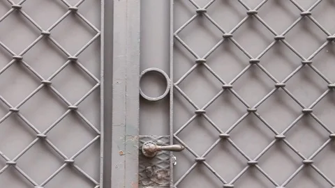 Old metal painted gate Stock Footage 74459217