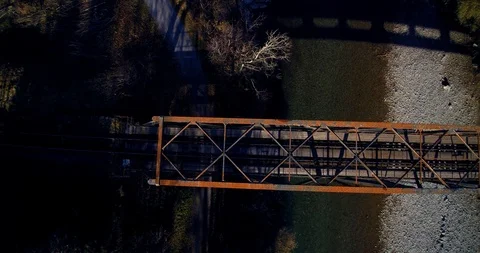 Old metal railroadbridge Stock Footage 98354589
