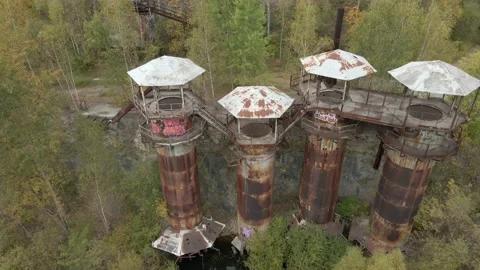 Old metal structures in Liban Quarry (Kamieniołom Liban) Stock Footage 172504792