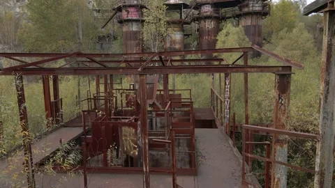 Old metal structures in Liban Quarry (Kamieniołom Liban). Stock Footage 172505074