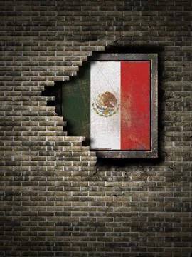 Old Mexico flag in brick wall Stock Illustration