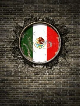 Old  Mexico flag in brick wall Stock-Illustration