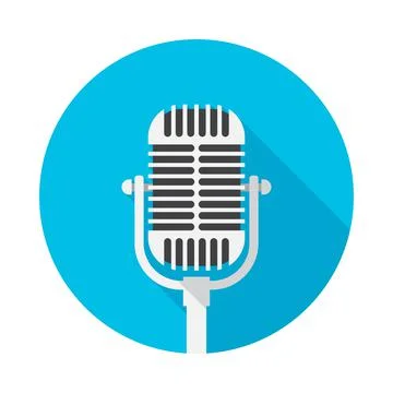 Old microphone circle icon with long shadow. Flat design style. Stock Illustration