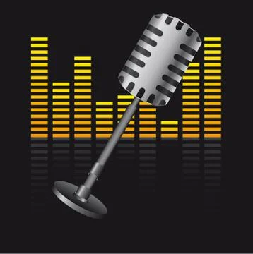 Old microphone with digital equalizer over black background. vector イラスト素材