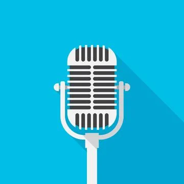 Old microphone icon with long shadow. Flat design style. Illustrazione stock