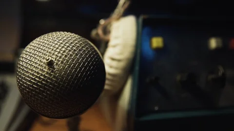 Old microphone for live broadcasting Video stock 127637808