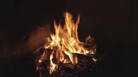 Old Middle Ages Fireplace With Burning Wood And Flames Stock Footage 54307579