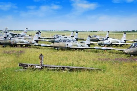 Old military fighter jet airplanes grave.JPG Stock Photos